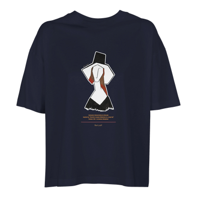 Dark navy oversized women’s T-shirt with crew neck and centered front graphic