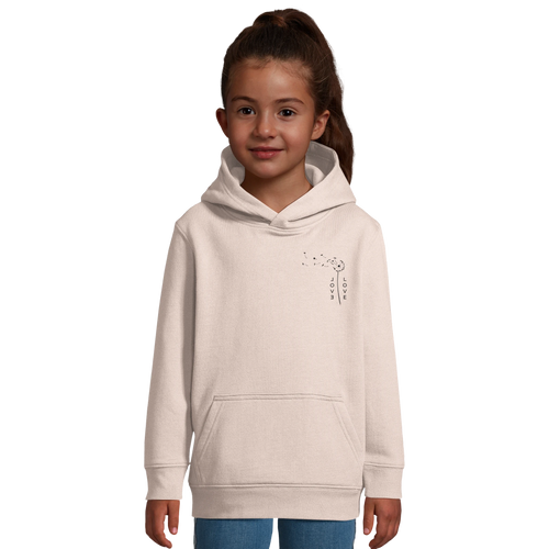 Kids hoodie with hood and kangaroo pocket, white with small chest LOVE graphic