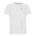 White unisex T-shirt with small light-blue boat logo on the chest