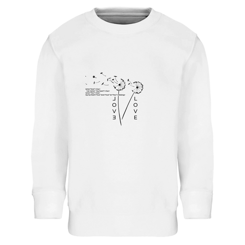Kids sweatshirt in white with heart graphic on the chest