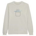 Light beige long-sleeve T-shirt with crew neck and boat graphic on front