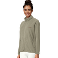 Microfleece full-zip jacket in light sage with stand collar, side pockets, and <LOVE> logo