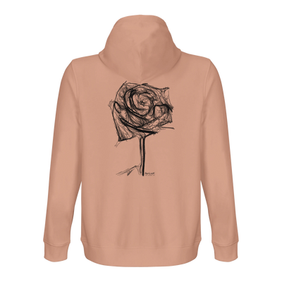Organic hoodie with hood, peach-pink, long sleeves, front graphic print