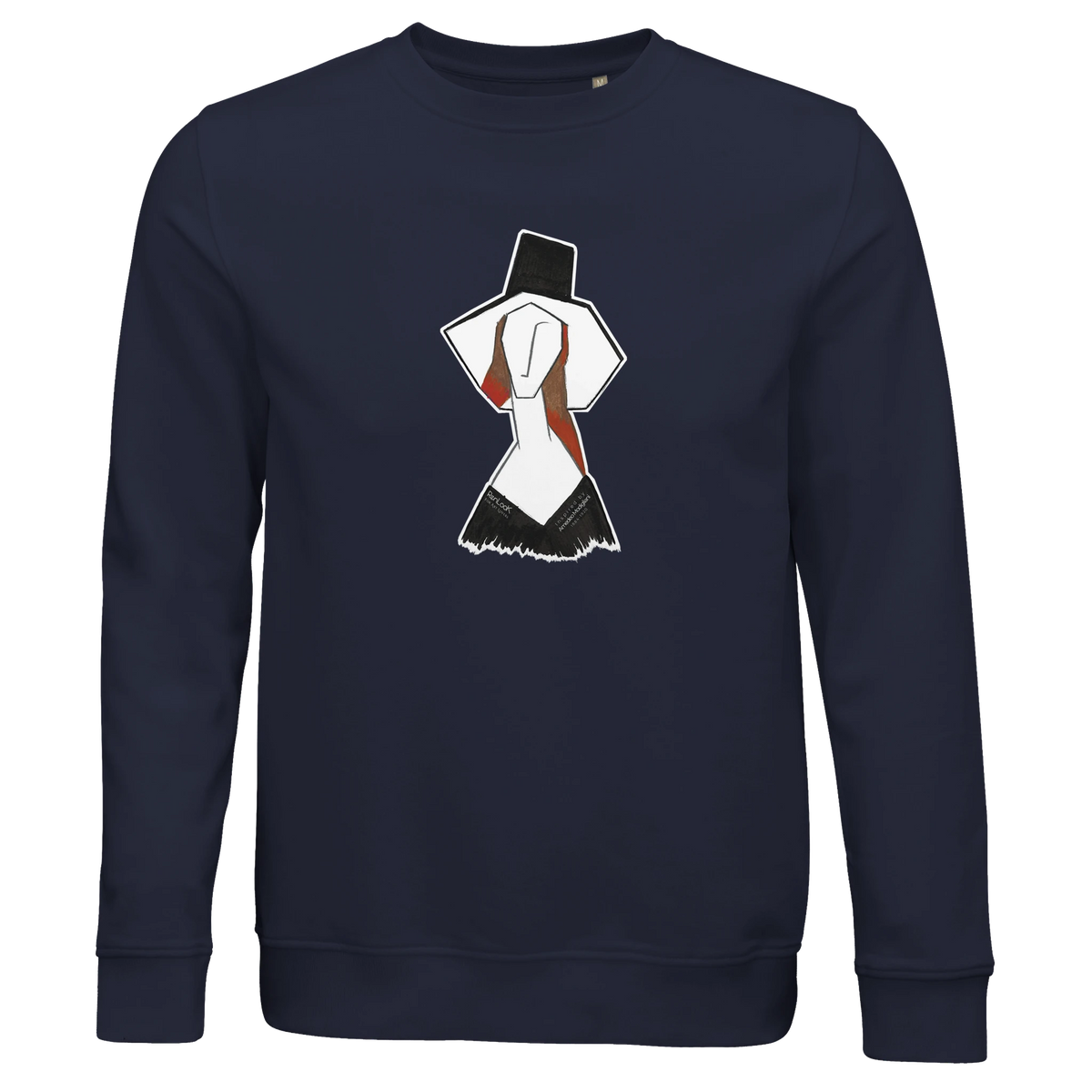 Unisex navy sweatshirt with front graphic print, crew neck and long sleeves
