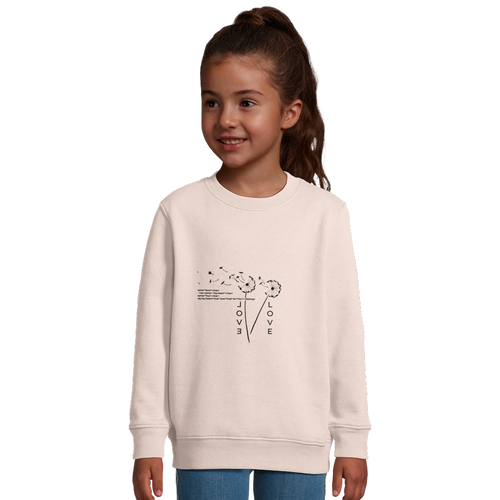 Kids cream sweatshirt with heart and 'LOVE' graphic on front, crew neck, long sleeves