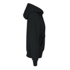 Black oversized pullover hoodie side profile with hood and long sleeves