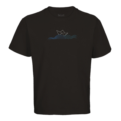 Oversized black T-shirt with boat and waves graphic