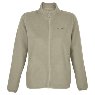 Microfleece full-zip jacket in rope beige with stand collar, side pockets, and <LOVE> logo