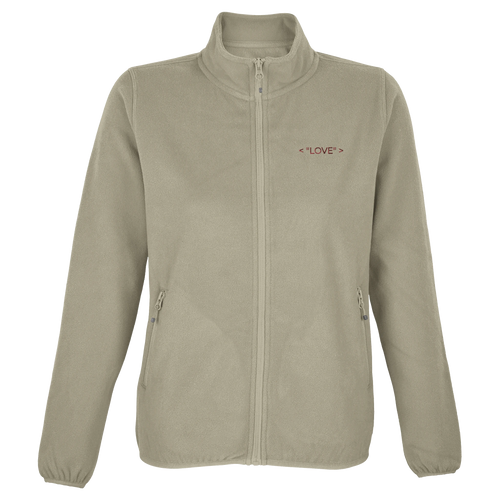Microfleece full-zip jacket in rope beige with stand collar, side pockets, and <LOVE> logo