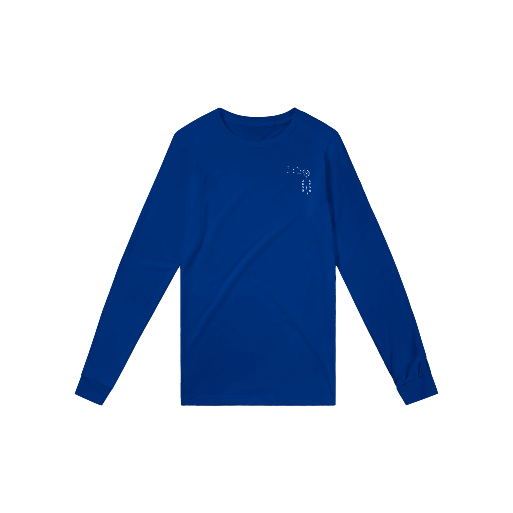 Royal blue unisex long-sleeve T-shirt with small chest graphic.