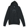 Black unisex pullover hoodie with graphic cat drink design, kangaroo pocket