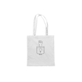 White canvas tote bag with handles and fist-and-circle graphic emblem on front