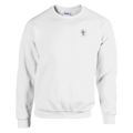Unisex sweatshirt in white with crew neck and small green peace emblem at left chest
