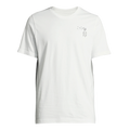 Unisex T-shirt in white with small chest graphic, crew neck short sleeves