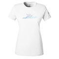 Women's athletic crewneck T-shirt in white with centered wave-and-sail graphic