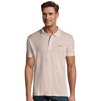 Men's polo shirt in light beige with button placket and chest "LOVE" logo