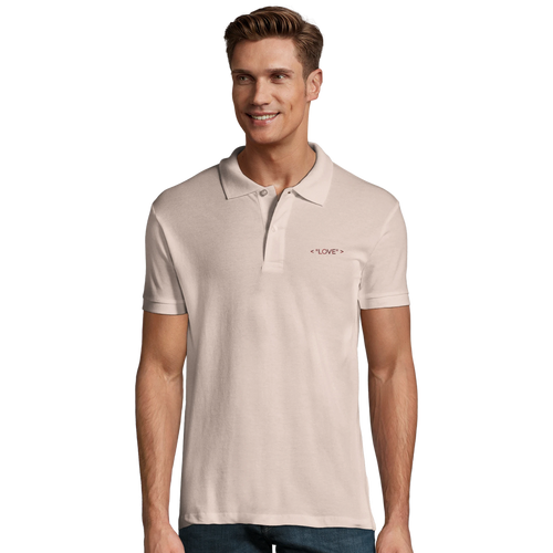 Men's polo shirt in light beige with button placket and chest "LOVE" logo