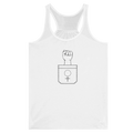 Flowy racerback tank top in white with front graphic patch design