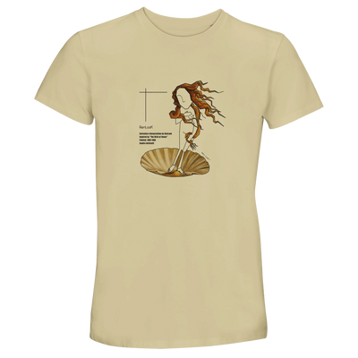 Natural unisex crewneck T-shirt with front Venus-style illustration graphic and text
