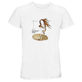 White unisex crewneck T-shirt with front Venus-style illustration graphic and text