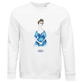 Unisex sweatshirt in white with long sleeves and front graphic portrait print
