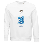 Unisex sweatshirt in white with long sleeves and front graphic portrait print