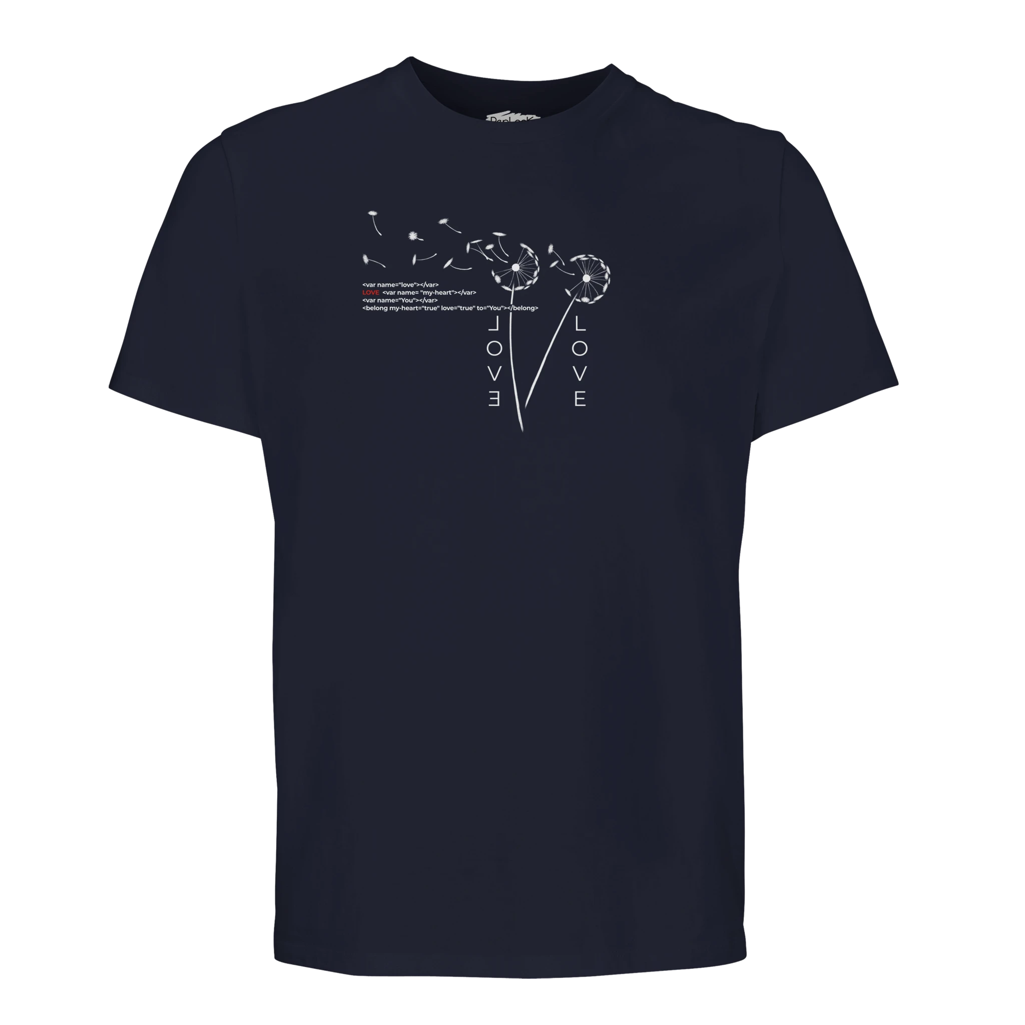 Organic cotton T-shirt, navy blue crew neck with white LOVE graphic print