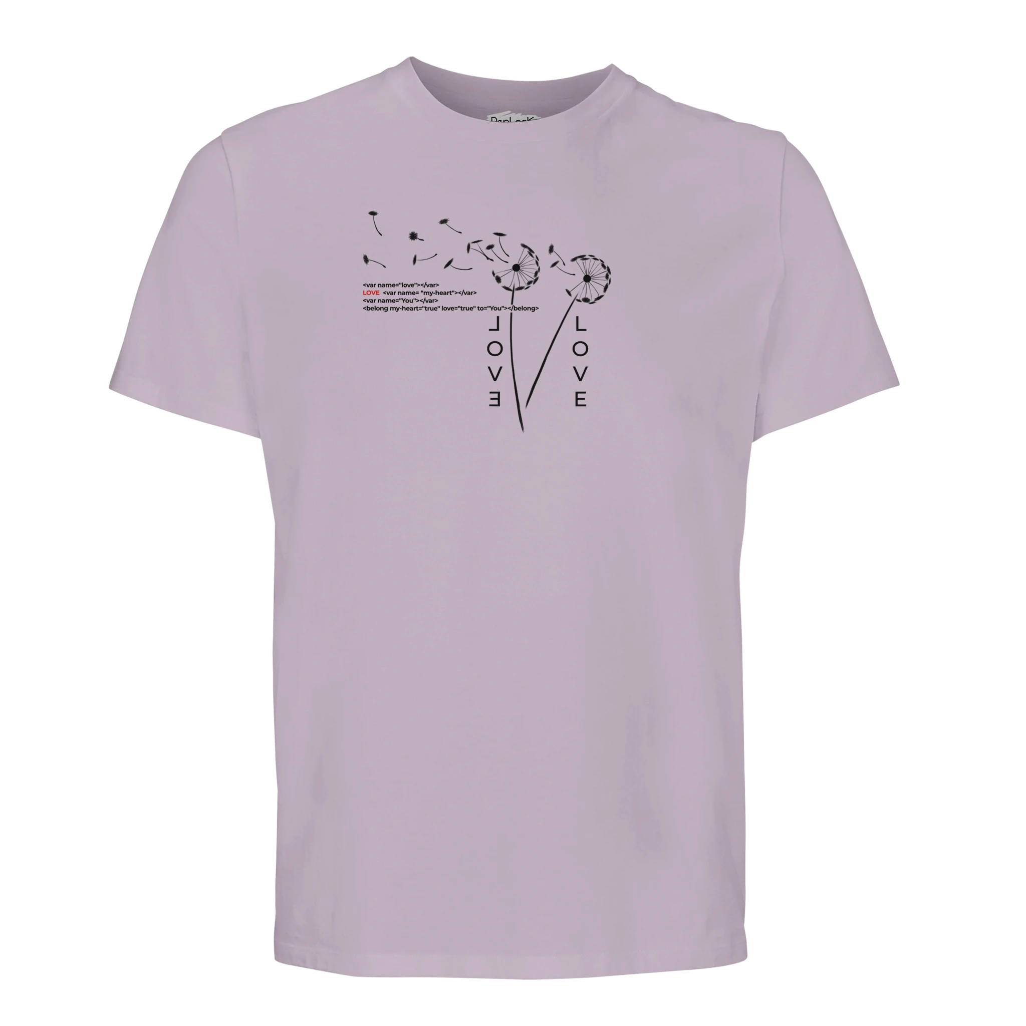 Organic cotton T-shirt, light purple crew neck with LOVE graphic print