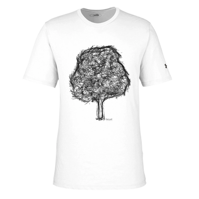 White athletic t-shirt with black tree graphic on chest