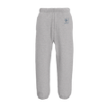 Grey melange unisex jogging pants with elastic waist and cuffed hems, small logo.