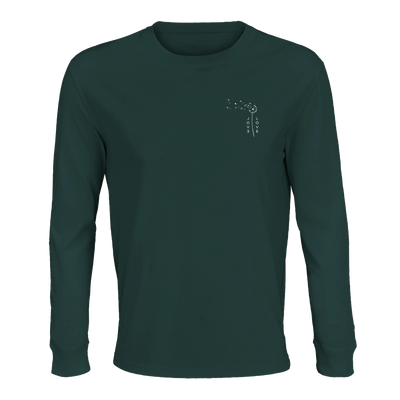 Unisex long sleeve T-shirt, dark green, crew neck with small chest graphic