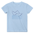 Baby cotton T-shirt, light blue, crew neck, boat and wave graphic on front