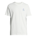 White unisex T-shirt with crew neck and small bird graphic on chest