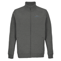 Grey unisex zip sweatshirt with stand collar and small chest boat logo