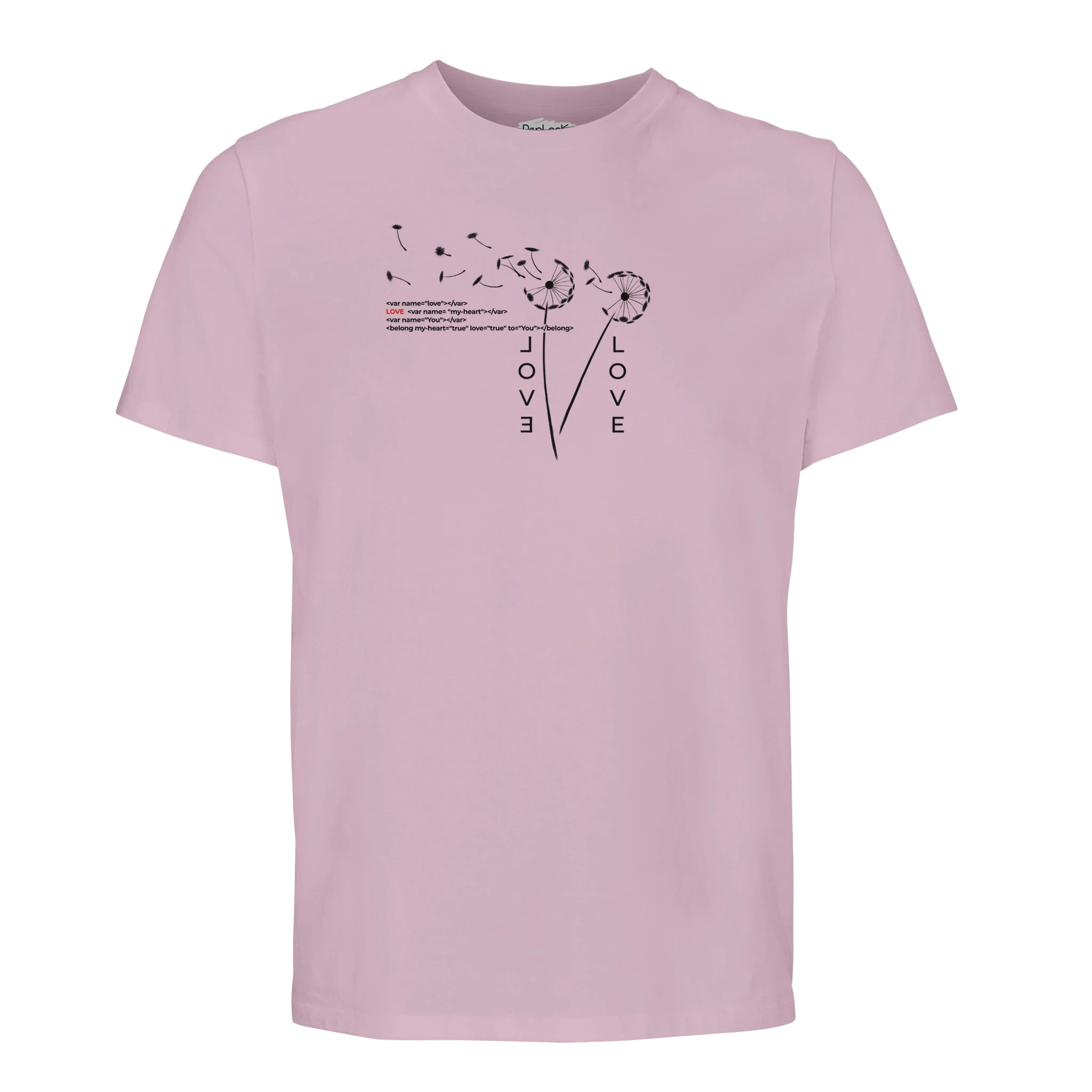 Organic cotton T-shirt, pale pink crew neck with LOVE graphic print