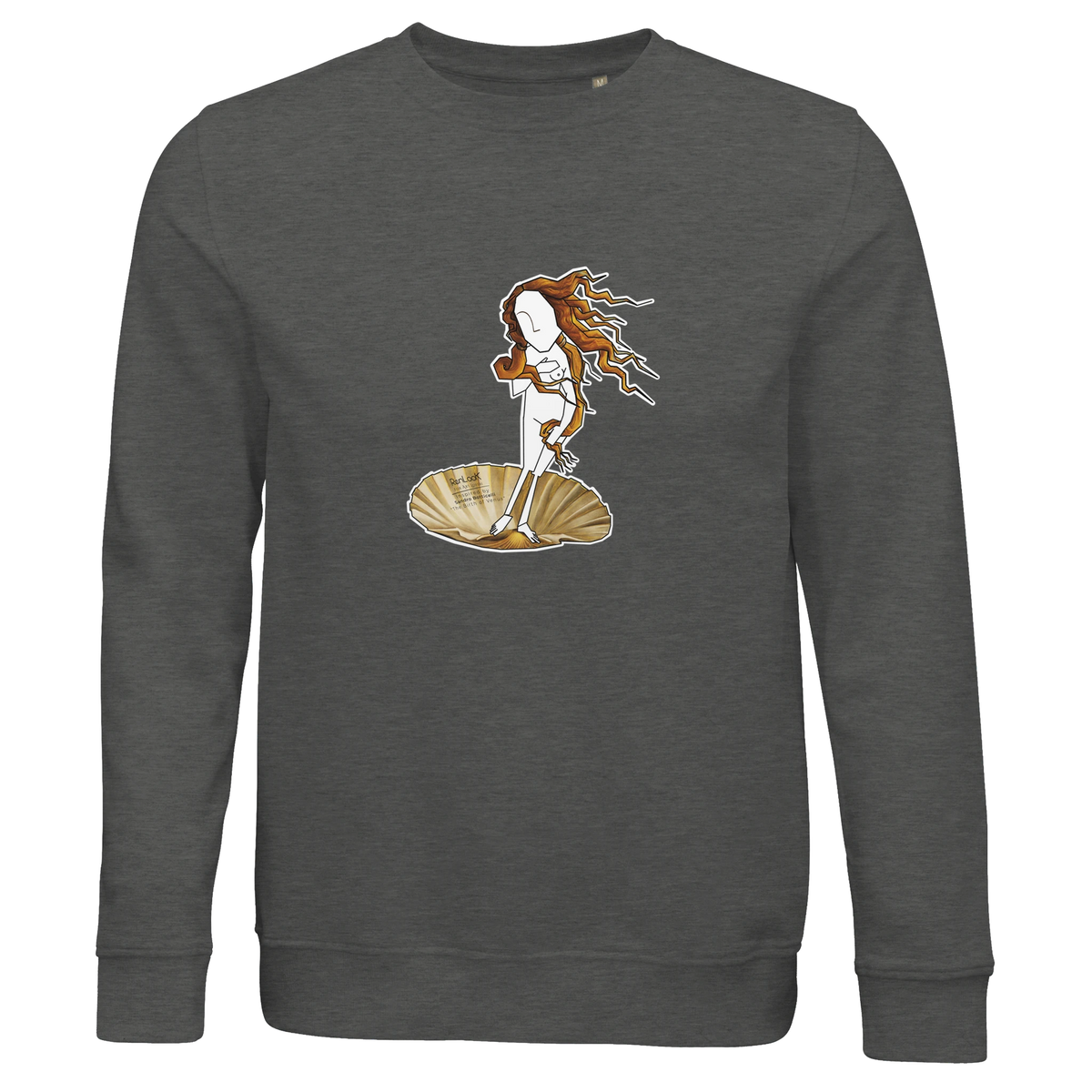 Unisex crewneck sweatshirt in charcoal melange with front graphic print and ribbed cuffs