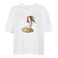 White oversized T-shirt with centered front graphic and short sleeves