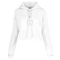 Women’s cropped hoodie in white with drawstring hood and front graphic