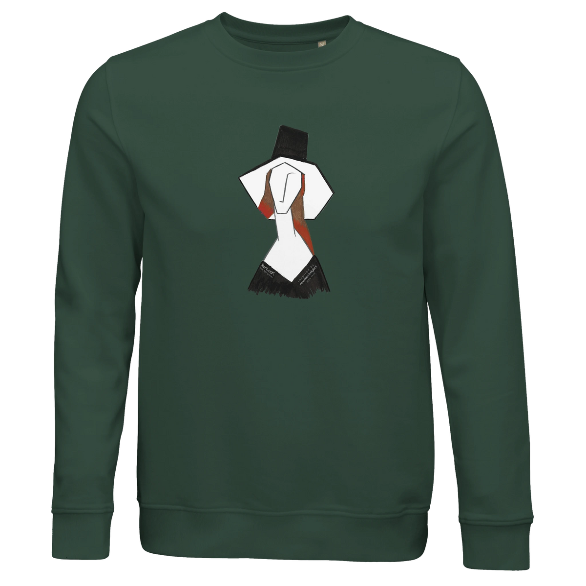 Unisex dark green sweatshirt with front graphic print, crew neck and long sleeves