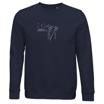 French navy unisex sweatshirt with LOVE graphic on front, crewneck long sleeves