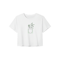 White cropped T-shirt with potted plant line-art graphic on front