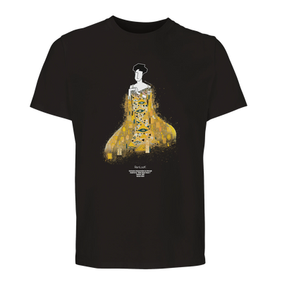 Black organic T-shirt with Gustav Klimt portrait graphic on front