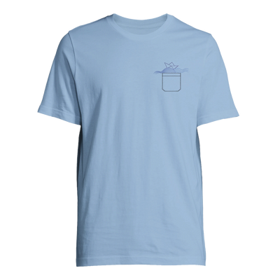 Light blue unisex T-shirt with small boat graphic on the chest