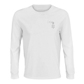 Unisex long sleeve T-shirt, white, crew neck with small chest icon