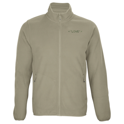 Men's microfleece jacket, light rope beige, stand-alone front zip-up with chest logo.
