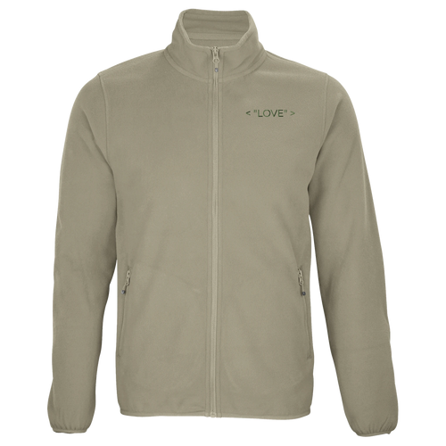 Men's microfleece jacket, light rope beige, stand-alone front zip-up with chest logo.