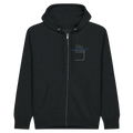 Unisex zip hoodie with hood and front pocket, black with small chest graphic