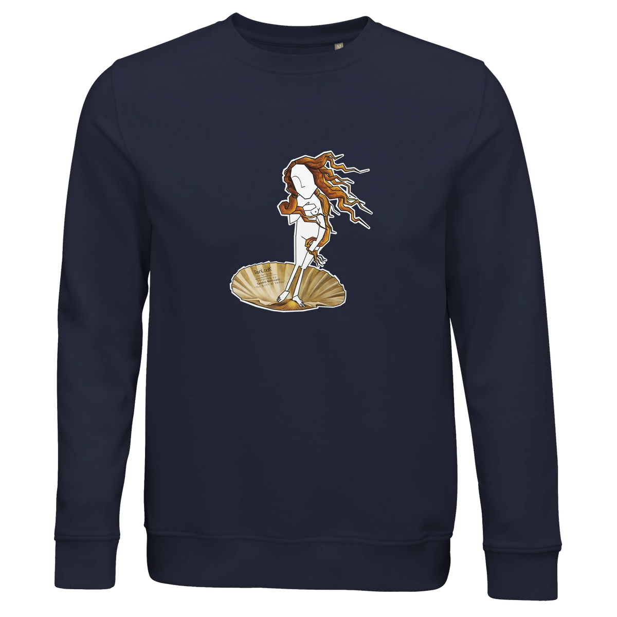Unisex crewneck sweatshirt in french navy with front graphic print and ribbed cuffs
