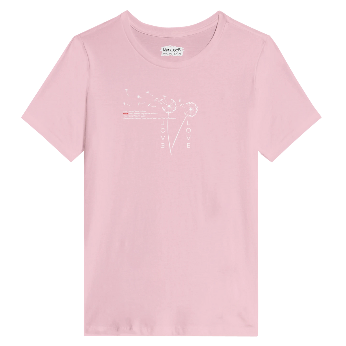 Women's crew-neck T-shirt in light pink with small white Love heart graphic