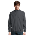 Men's charcoal melange softshell jacket with full-zip stand collar and side zipper pockets